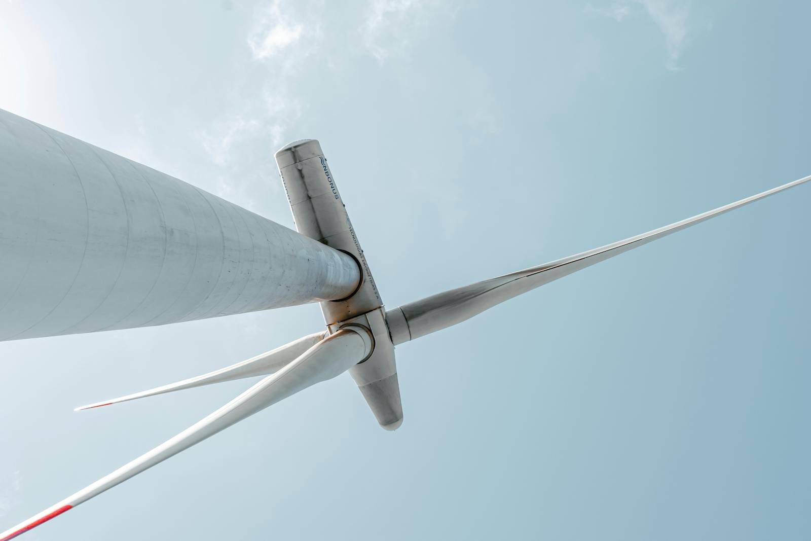 Wind turbine against a clear sky